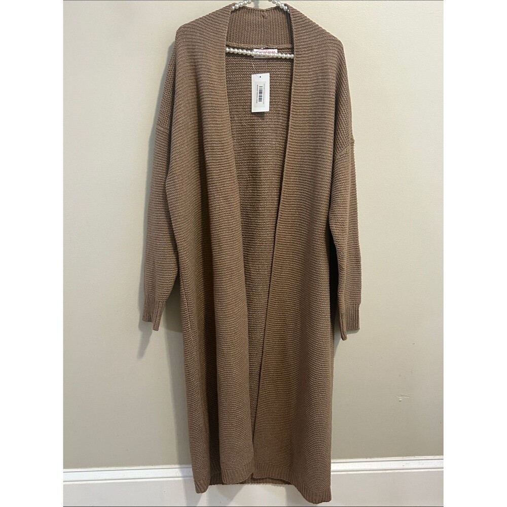 NEW Discount Divas Luxe Longline Cardigan Sweater Brown Large